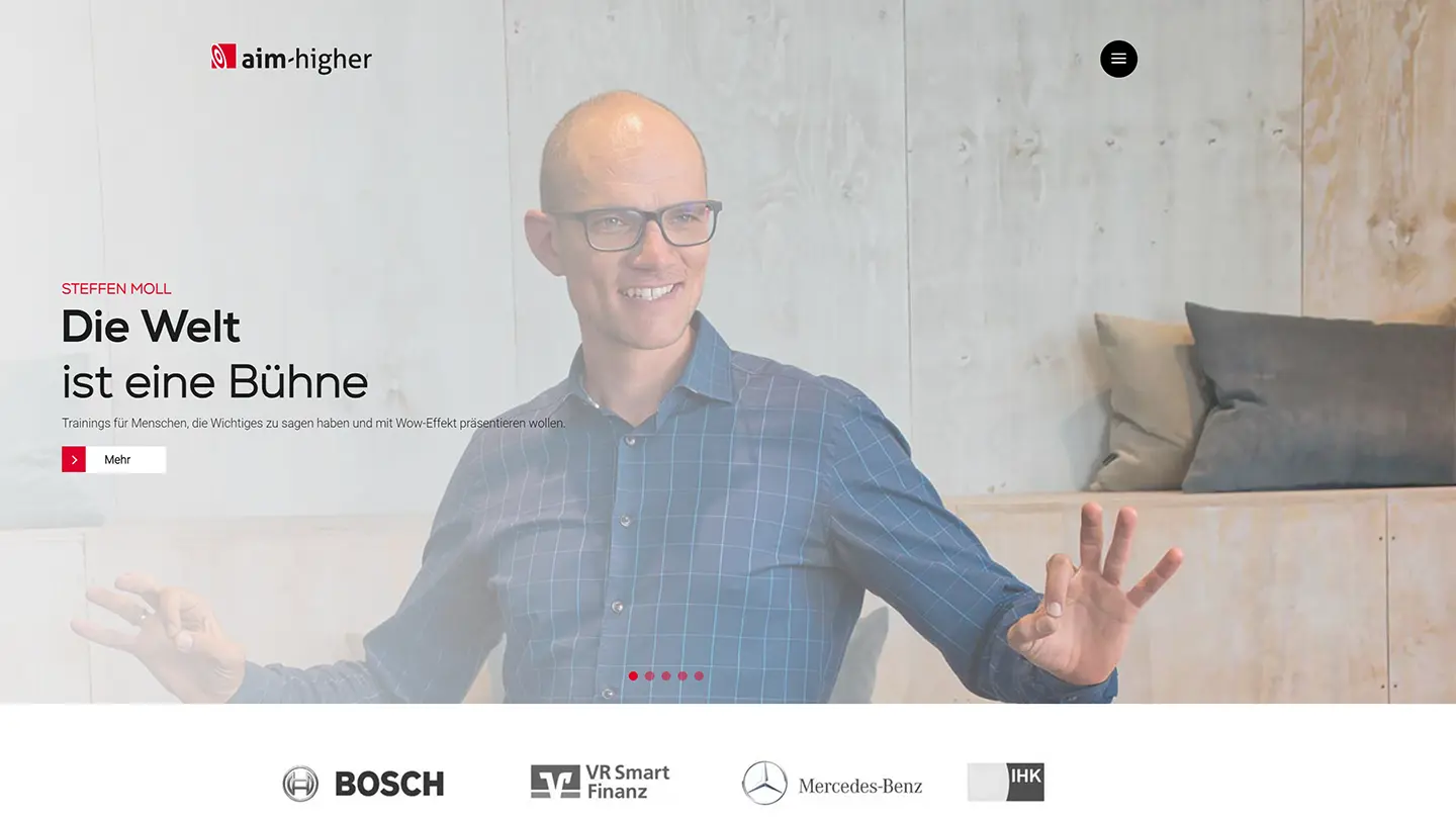 Website AIM-HIGHER von Steffen Moll für Präsentations- und Moderationstraining · Collaboration-Partner · imagecouture · Jens Achtert