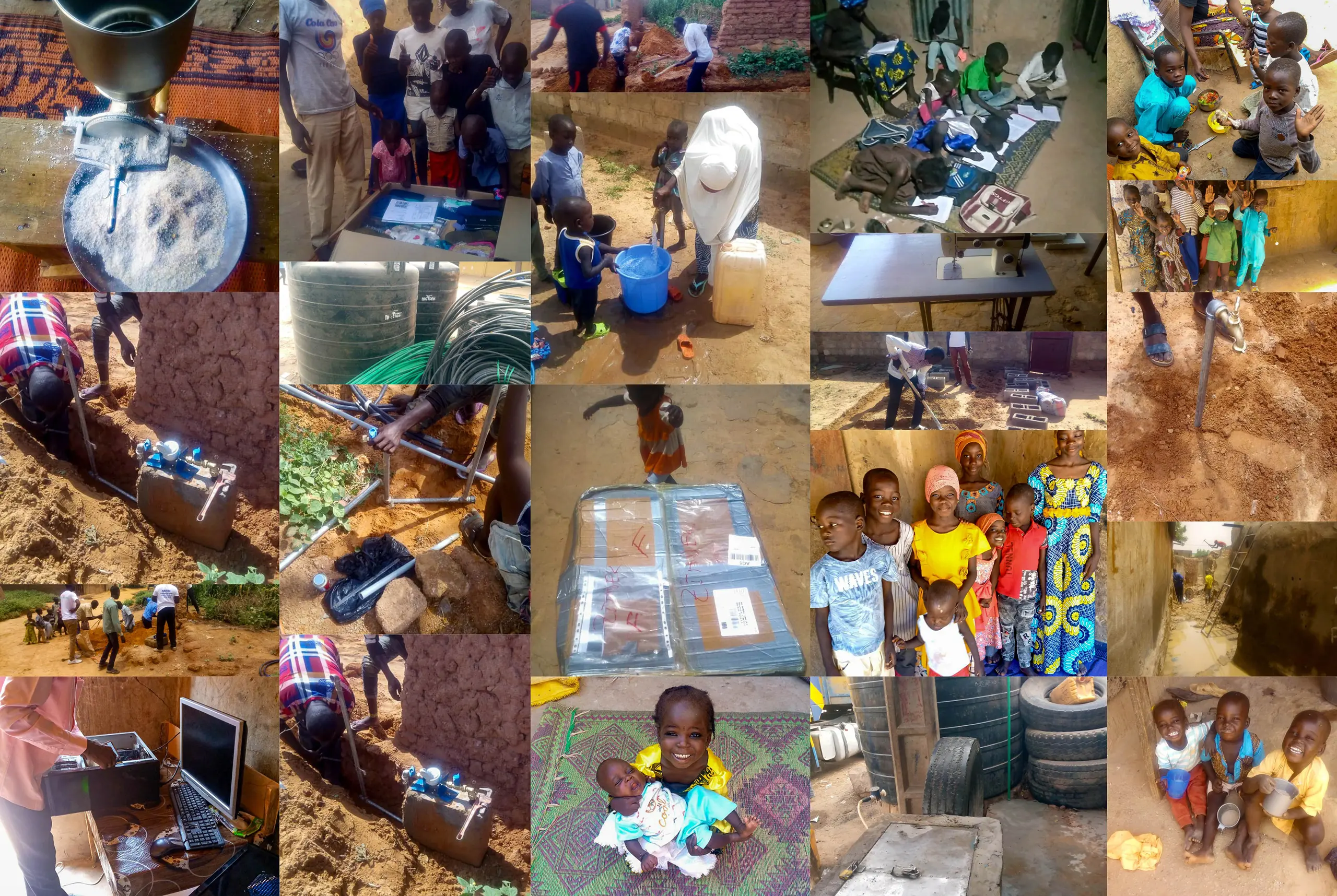 Bildübersicht des Hilfsprojekts #waterforzinder in Zinder, Niger: Wasserleitung, Tank, Pumpe und das Leben der Familie Issa